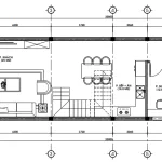 Bản vẽ bố trí công năng tầng 1 mẫu nhà phố 2 tầng tân cổ điển gồm phòng khách, bếp ăn và 1 phòng ngủ.