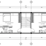 Bản vẽ mặt bằng tầng 2 mẫu nhà phố hiện đại với 2 phòng ngủ khép kín tiện nghi.