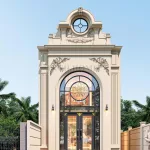 Phối cảnh mặt tiền mẫu nhà ống 2 tầng tân cổ điển sang trọng tại Hưng Yên.