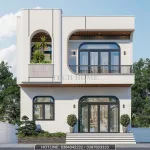 Phối cảnh mặt tiền mẫu nhà 2 tầng hiện đại 8x11m thiết kế bo góc độc đáo tại Nghệ An.