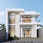 Phối cảnh mặt tiền mẫu nhà 2 tầng hiện đại thiết kế mái bằng sang trọng tại Hải Phòng.