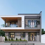 Phối cảnh mặt tiền mẫu nhà 2 tầng hiện đại mái bằng sang trọng tại Bắc Giang.