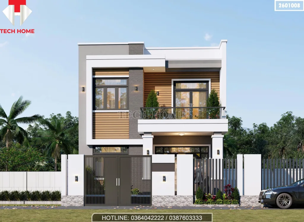 Tổng thể mẫu nhà 2 tầng mái bằng hiện đại