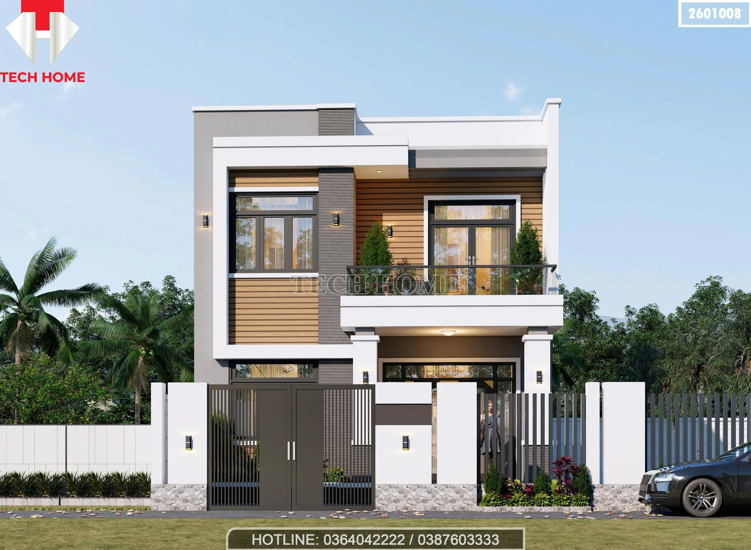 Tổng thể mẫu nhà 2 tầng mái bằng hiện đại