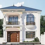 Phối cảnh chính diện mẫu nhà mái Nhật 2 tầng tân cổ điển sang trọng của chú Mậu tại Phúc Thọ.