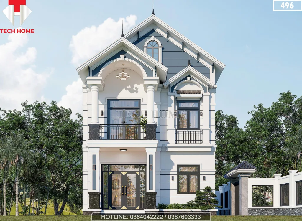 Phối cảnh mặt tiền mẫu nhà 2 tầng mái Thái đẹp hiện đại diện tích 90m2 tại Hà Nội.