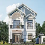 Phối cảnh mặt tiền mẫu nhà 2 tầng mái Thái đẹp hiện đại diện tích 90m2 tại Hà Nội.