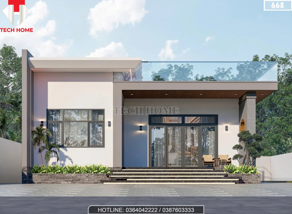 Phối cảnh mặt tiền mẫu nhà cấp 4 hiện đại 3 phòng ngủ mái bằng sang trọng của anh Chung tại Hải Phòng.