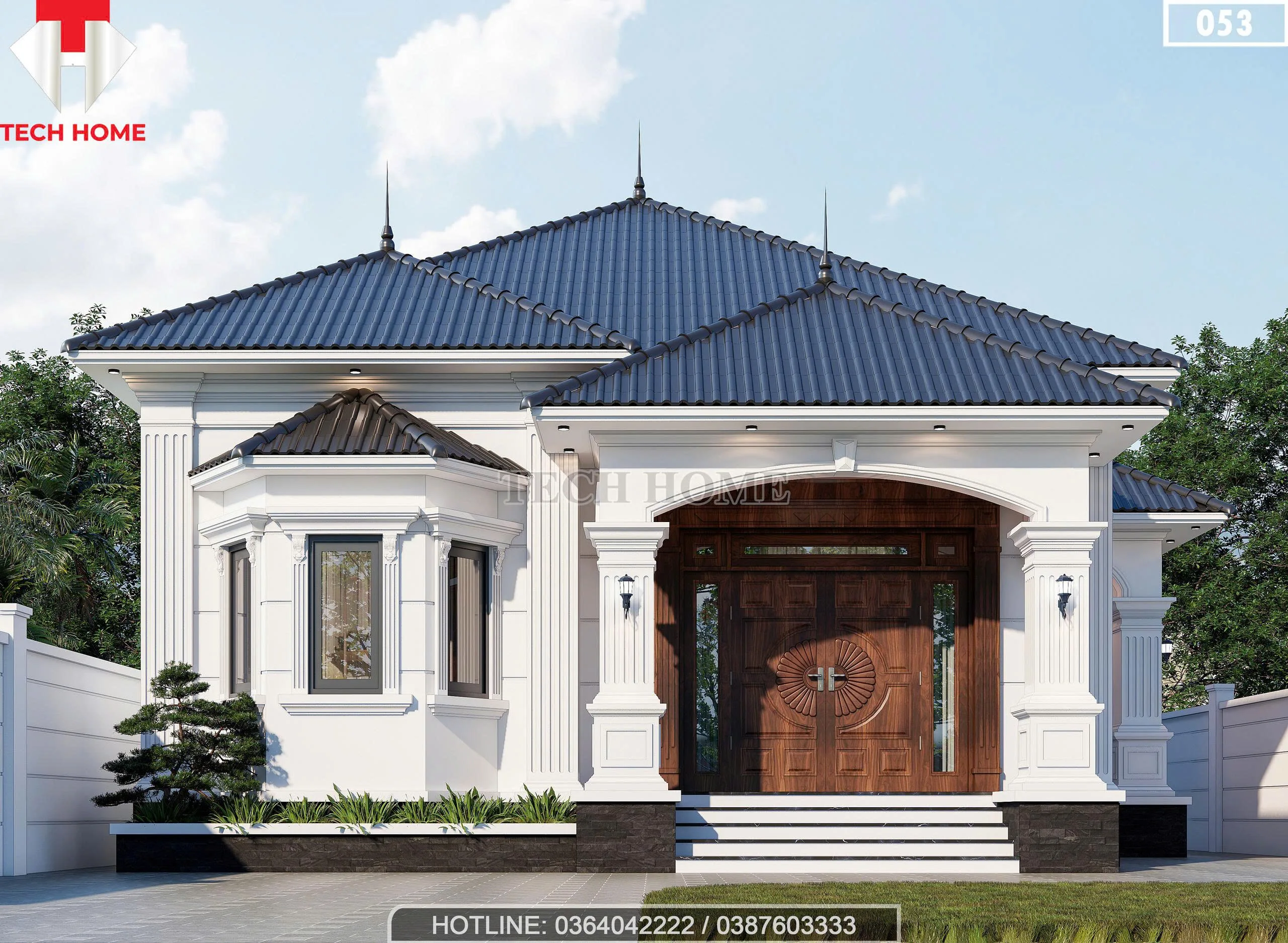 Phối cảnh mặt tiền mẫu nhà cấp 4 mái Nhật hiện đại diện tích 157m2 của anh Tiến tại Nghệ An