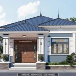 Phối cảnh mặt tiền mẫu nhà cấp 4 mái Nhật 3 phòng ngủ hiện đại với bậc tam cấp cao ráo tại Ninh Bình.