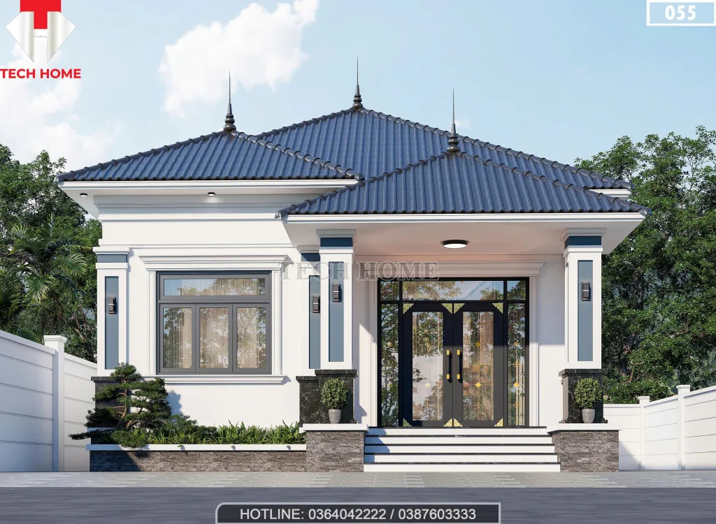 Phối cảnh mặt tiền mẫu nhà cấp 4 mái Nhật 3 phòng ngủ hiện đại tại Hòa Bình.