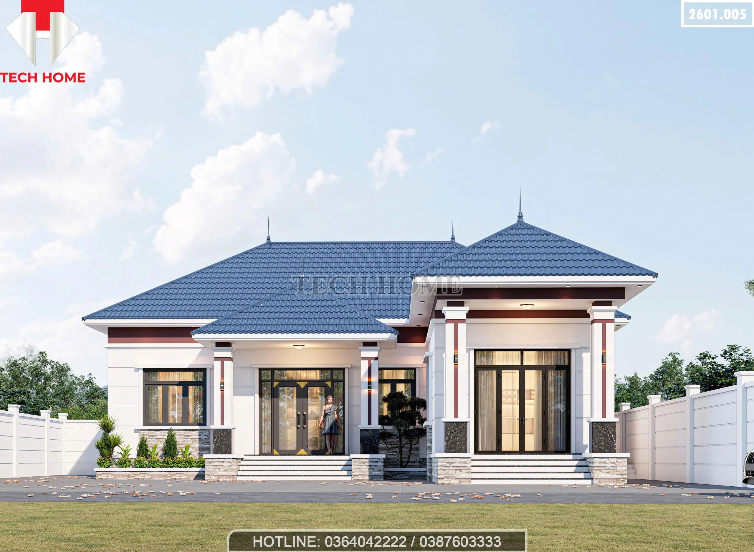 Phối cảnh mặt tiền mẫu nhà cấp 4 mái Nhật 4 phòng ngủ hiện đại mặt tiền rộng tại Thanh Hóa.