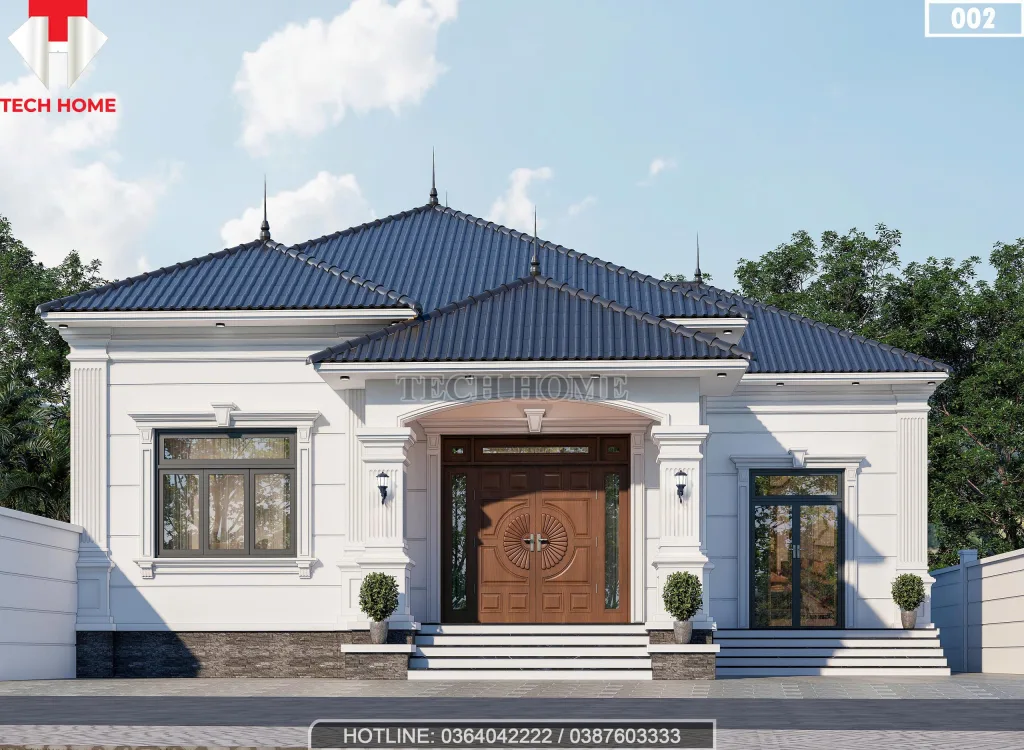 Phối cảnh mặt tiền chính diện mẫu nhà cấp 4 mái Nhật 4 phòng ngủ đẹp tại Hải Phòng.