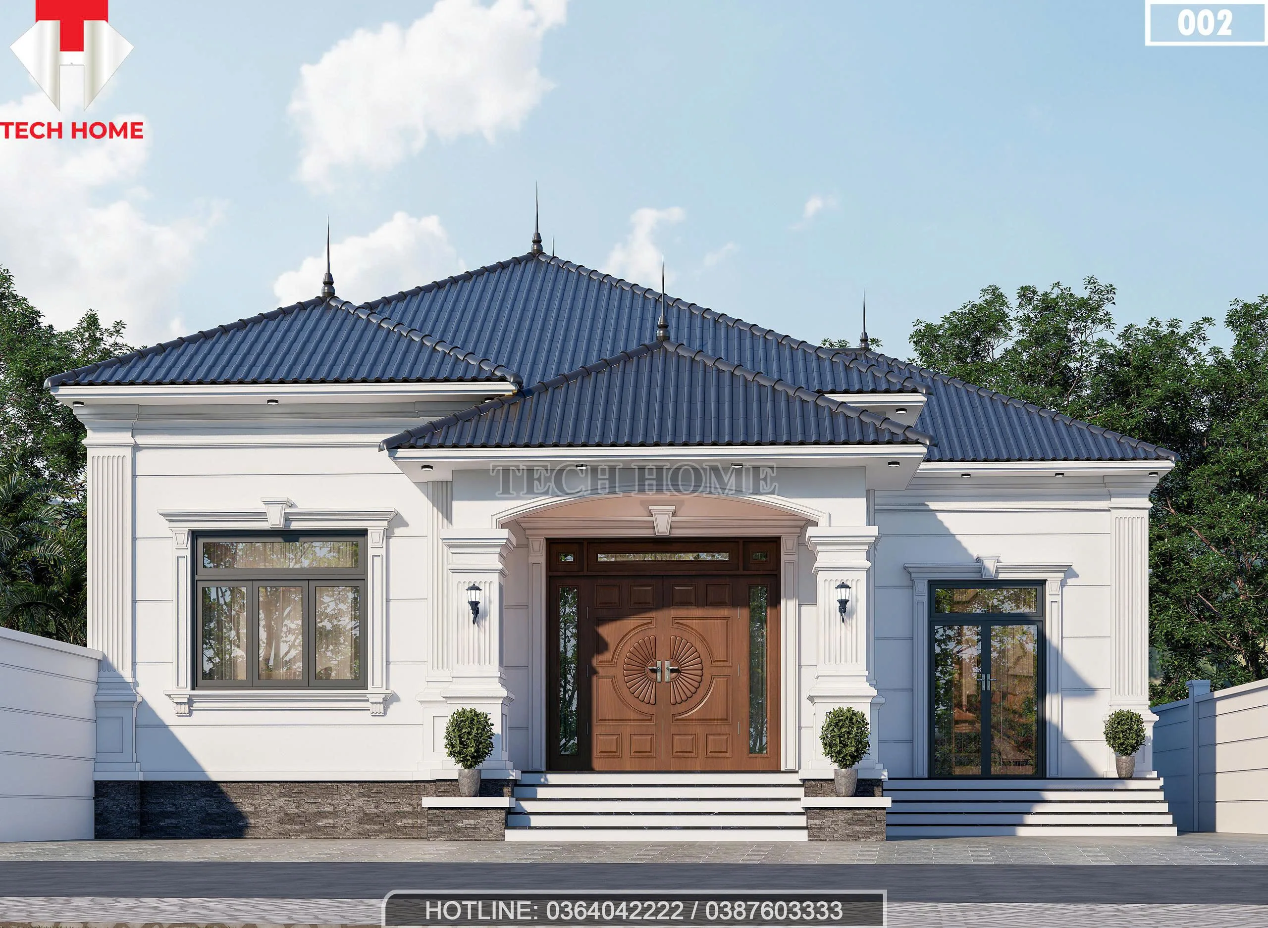 Phối cảnh mặt tiền chính diện mẫu nhà cấp 4 mái Nhật 4 phòng ngủ đẹp tại Hải Phòng.