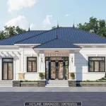 Phối cảnh mặt tiền mẫu nhà mái Nhật 1 tầng 150m2 hiện đại tại Ninh Bình của anh Tuấn.