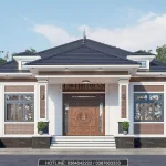 Phối cảnh mặt tiền mẫu nhà mái Nhật 1 tầng 3 phòng ngủ hiện đại của anh Sơn tại Hà Tĩnh.