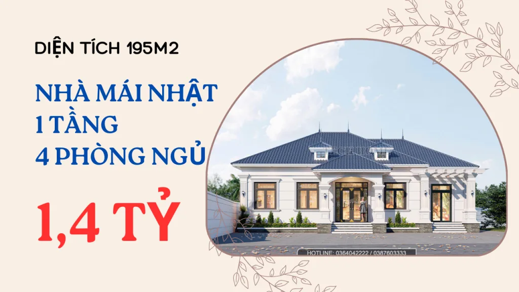 mẫu nhà mái Nhật 1 tầng 4 phòng ngủ