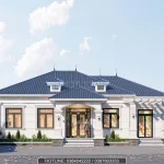 Phối cảnh mặt tiền mẫu nhà mái Nhật 1 tầng 4 phòng ngủ hiện đại tại Bắc Ninh.