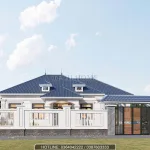 Tổng thể mẫu nhà mái Nhật 1 tầng 4 phòng ngủ