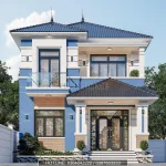 Phối cảnh mặt tiền mẫu nhà mái Nhật 2 tầng đẹp hiện đại mặt tiền 8m tại Hà Nội.