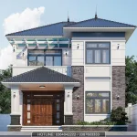 Phối cảnh mặt tiền mẫu nhà 2 tầng mái Nhật đẹp hiện đại của anh Thùy tại Hoằng Hóa, Thanh Hóa.