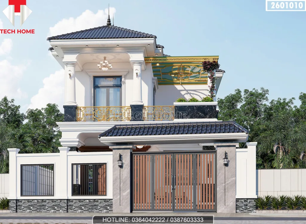 Tổng thể mẫu nhà mái Nhật 2 tầng