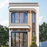 Phối cảnh mặt tiền mẫu nhà ống 2 tầng đẹp hiện đại rộng 4.7m sang trọng tại Bắc Giang.