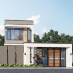 Phối cảnh mặt tiền mẫu nhà ống 2 tầng đẹp hiện đại rộng 4.7m có cổng sang trọng tại Bắc Giang.