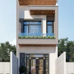 Phối cảnh mặt tiền mẫu nhà ống 2 tầng hiện đại ngang 4.5m sang trọng tại Thanh Hóa.