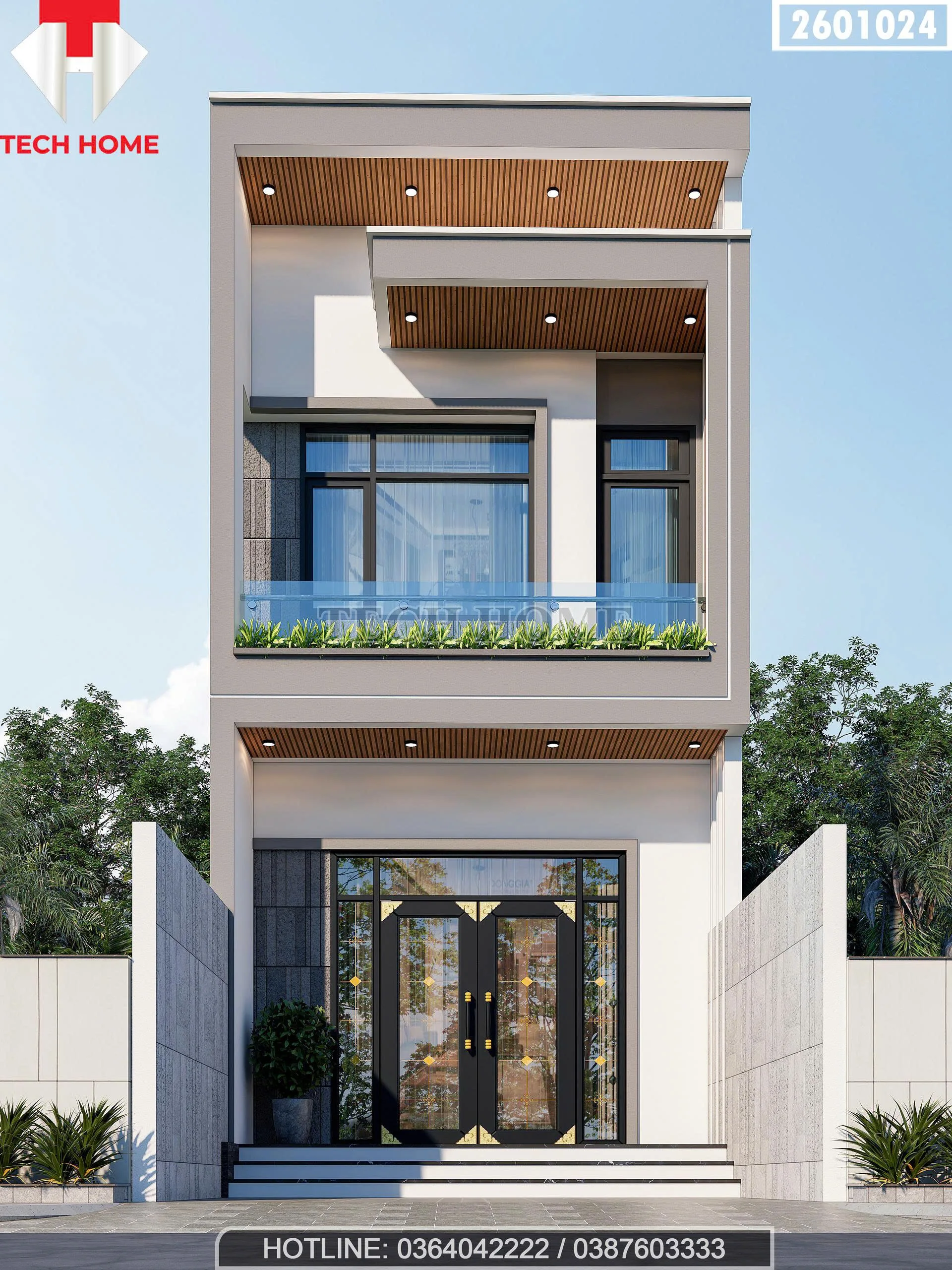 Phối cảnh mặt tiền mẫu nhà ống 2 tầng hiện đại ngang 4.5m sang trọng tại Thanh Hóa.