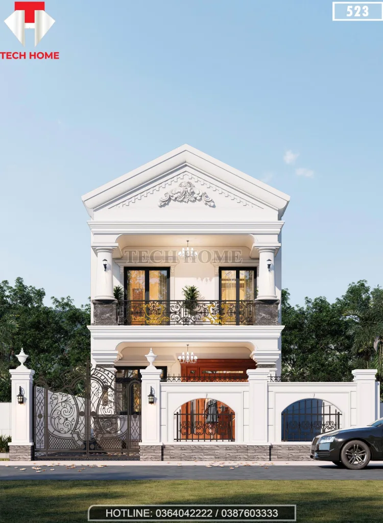 Tổng thể mẫu nhà ống 2 tầng tân cổ điển