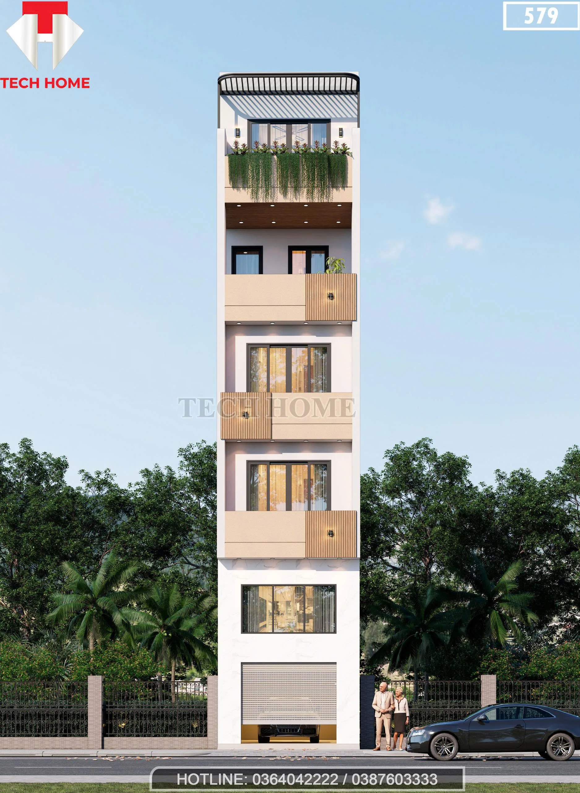 Phối cảnh mặt tiền mẫu nhà ống 5 tầng đẹp hiện đại diện tích 44m2 tại Gia Lâm.