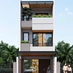 Phối cảnh mặt tiền mẫu nhà phố 2 tầng 1 tum 5x15m hiện đại của anh Đức tại Kim Động, Hưng Yên.