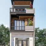 Phối cảnh mặt tiền mẫu nhà phố 2 tầng 1 tum hiện đại diện tích 5x12.5m tại Thái Nguyên.