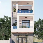 Phối cảnh mặt tiền mẫu nhà phố 2 tầng 1 tum hiện đại mặt tiền 5.4m tại Hà Nội.