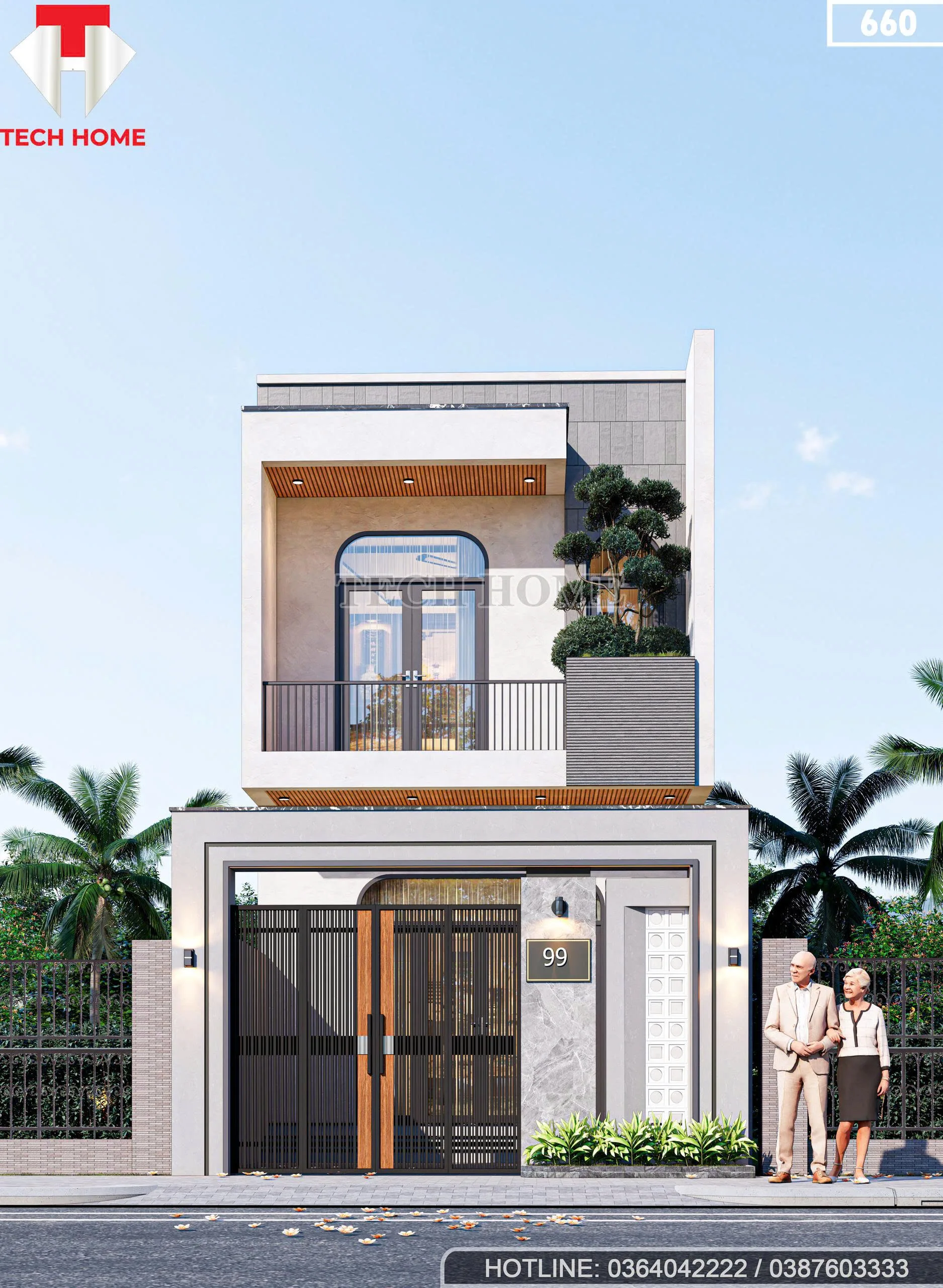 Tổng quát mẫu nhà phố 2 tầng hiện đại 