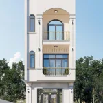 Phối cảnh mặt tiền chính diện mẫu nhà phố 2 tầng tân cổ điển diện tích 100m2 tại Bắc Ninh.