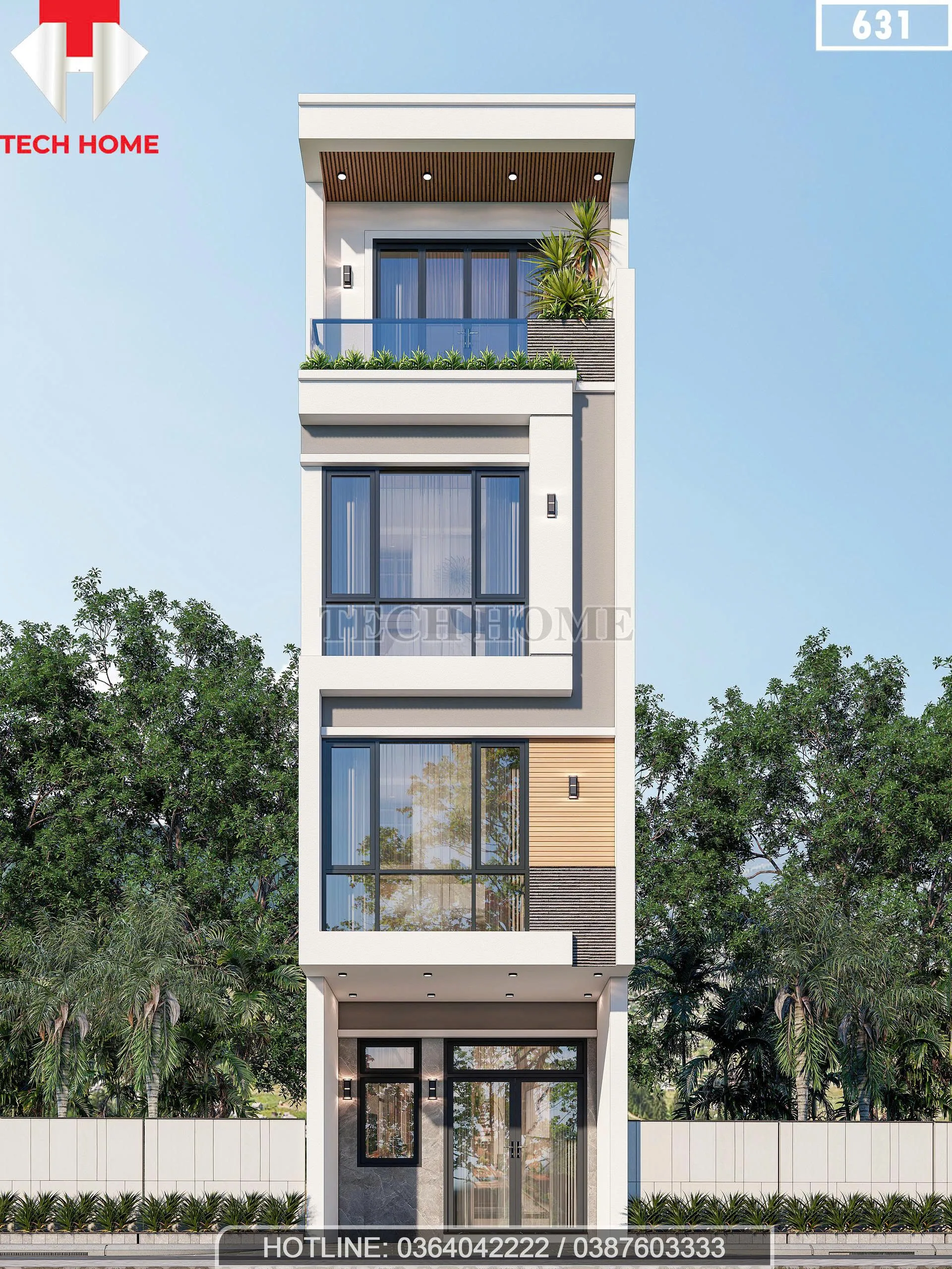 Phối cảnh mặt tiền mẫu nhà phố 3 tầng 1 tum hiện đại diện tích 4x10m tại Hà Nội.