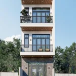 Phối cảnh mặt tiền mẫu nhà phố 3 tầng hiện đại ngang 4.3m sang trọng tại Hà Nội.