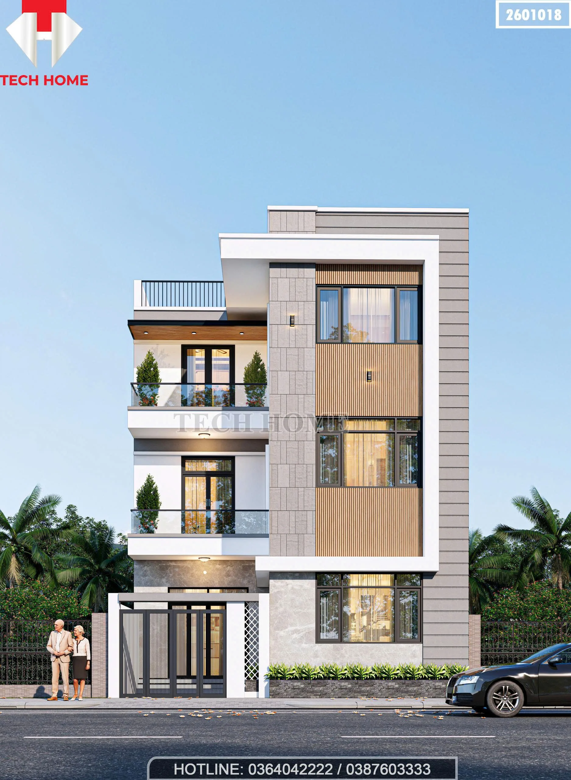 Phối cảnh chính diện mẫu nhà phố 3 tầng hiện đại sang trọng tại Lào Cai