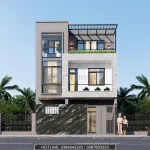 Phối cảnh mặt tiền mẫu nhà phố 3 tầng hiện đại sang trọng tại Mê Linh Hà Nội.