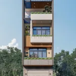 Phối cảnh mặt tiền chính diện mẫu nhà phố 4 tầng hiện đại diện tích 5x16m tại Đông Anh.
