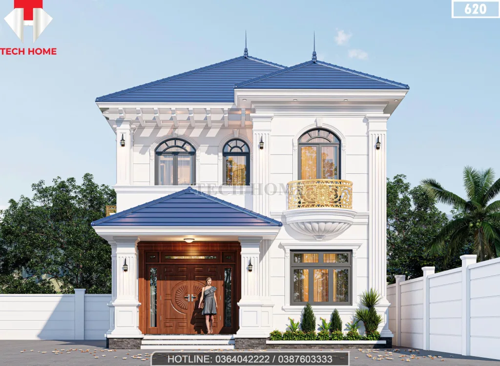 Phối cảnh mặt tiền mẫu nhà mái Nhật 2 tầng tân cổ điển sang trọng tại Tuyên Quang.