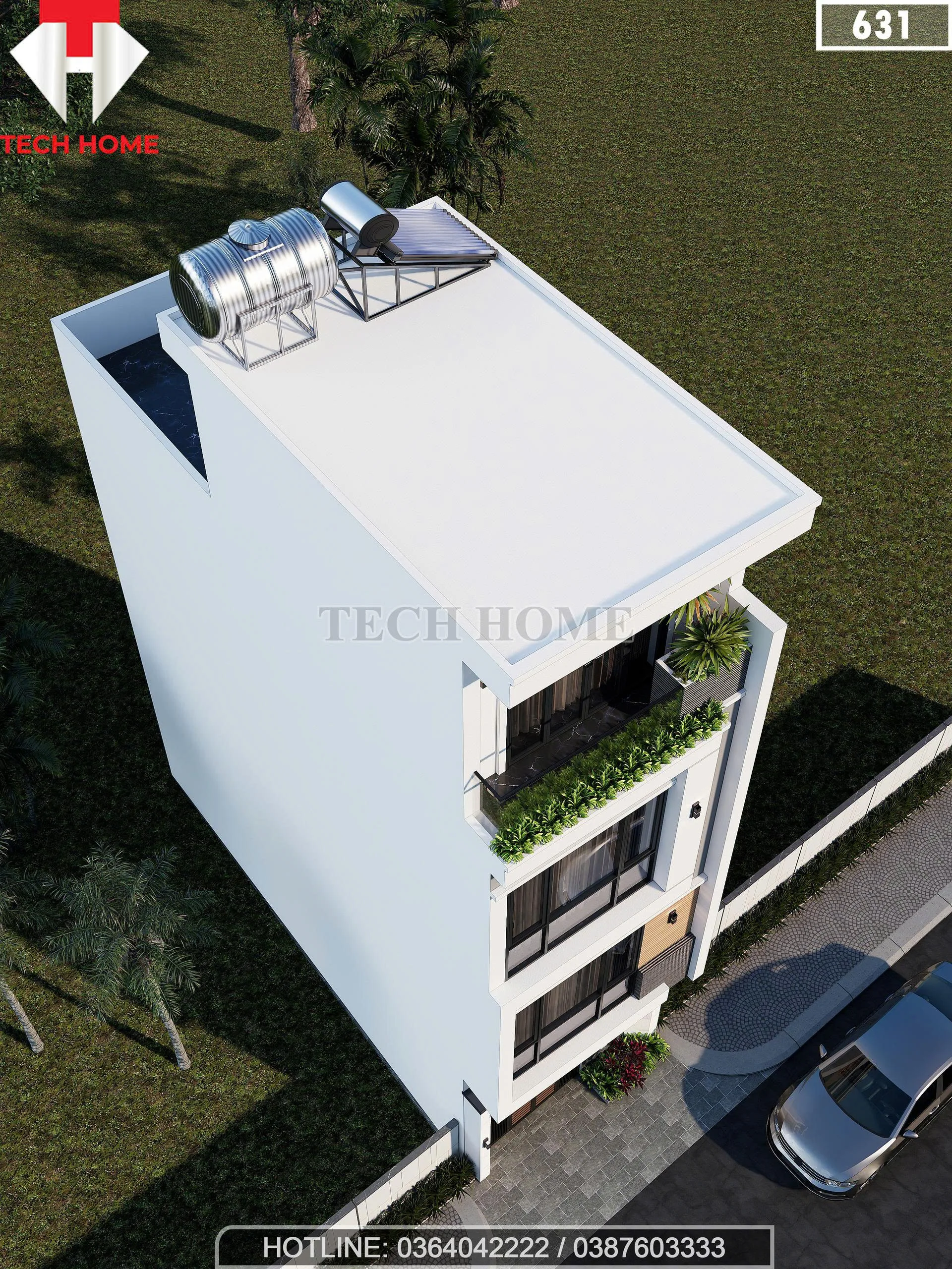 Tổng thể mẫu nhà phố 3 tầng 1 tum