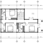 Bản vẽ mặt bằng tầng 2 mẫu nhà mái Nhật bố trí 3 phòng ngủ và sân phơi rộng thoáng.