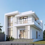 Mẫu nhà 2 tầng hiện đại sử dụng hệ cửa nhôm kính lớn giúp lấy sáng tự nhiên tối đa.