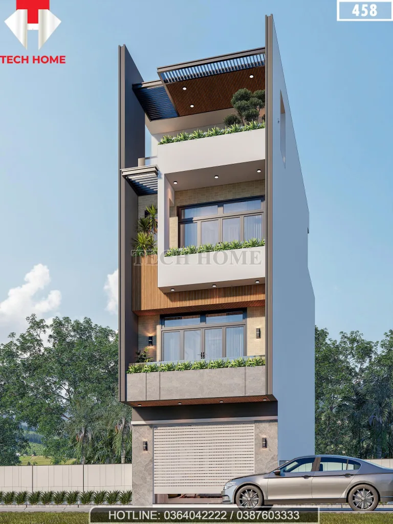 Góc nghiêng mẫu nhà phố 4 tầng hiện đại