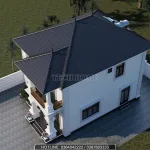 Tổng thể mẫu biệt thự tân cổ điển 2 tầng diện tích 215m2 lợp ngói màu xanh than.