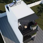 Tổng thể kiến trúc hiện đại mẫu nhà 2 tầng 1 tum có sân chơi và sân phơi rộng rãi.