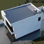 Tổng thể từ trên cao mẫu nhà 2 tầng hiện đại 8x11m mái bằng hiện đại kèm hệ thống năng lượng mặt trời.